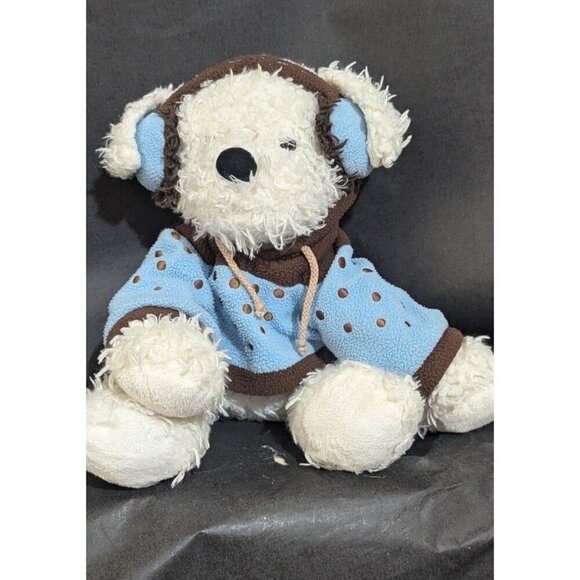 Hugfun International Blue/Brown Hoodie Teddy Bear Plush w/Earmuffs - Picture 3 of 9